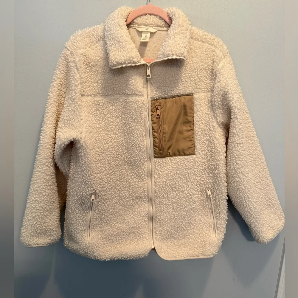 H&M Cream Sherpa Jacket With Chest Pocket Small